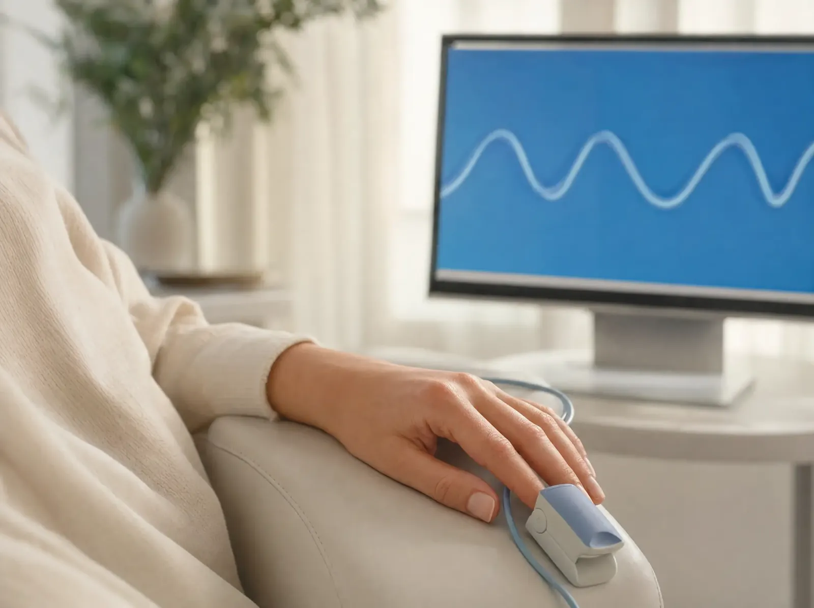 Sensor de biofeedback en la mano de una persona